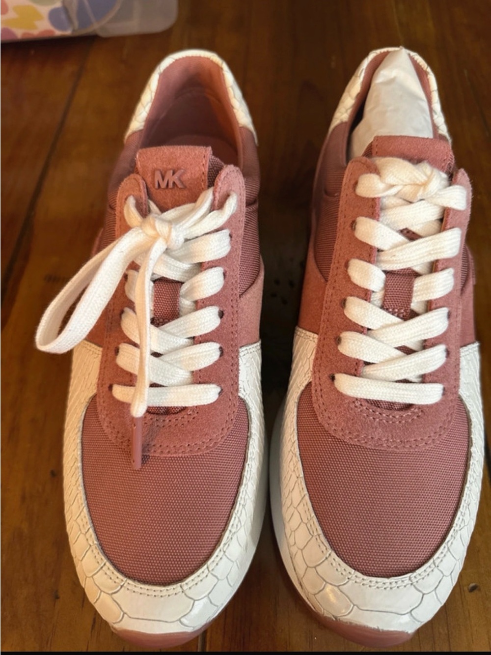Michael Kors Rose Pink and White Lace-Up Sneakers